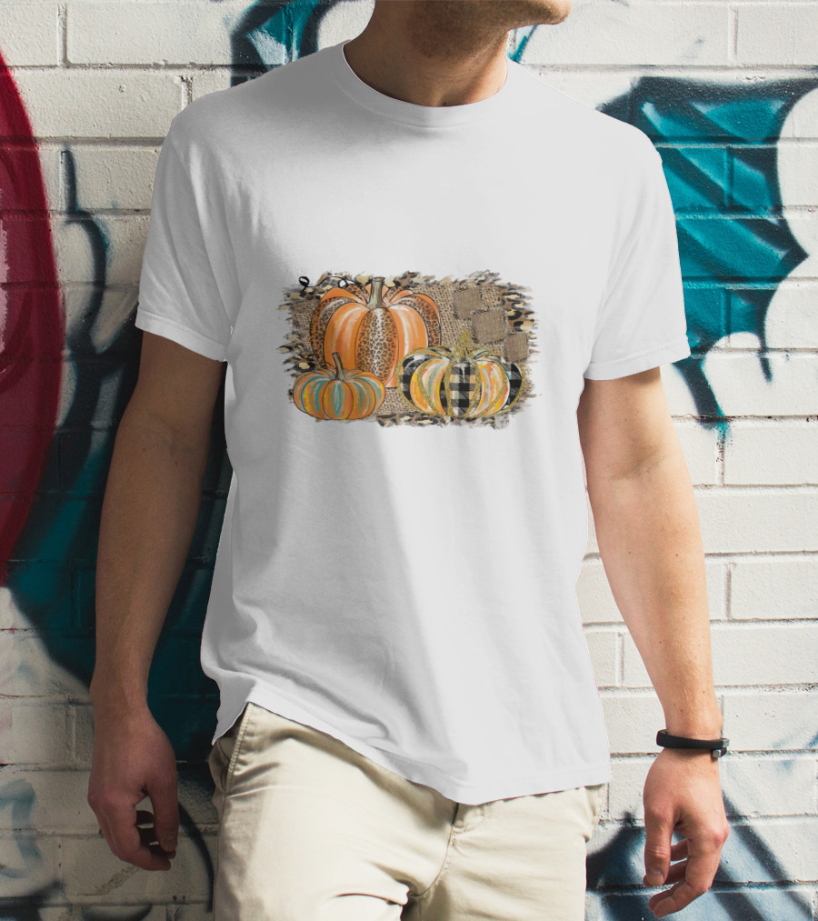 Leopard And Plaid Pumpkins Thanksgiving T-Shirt
