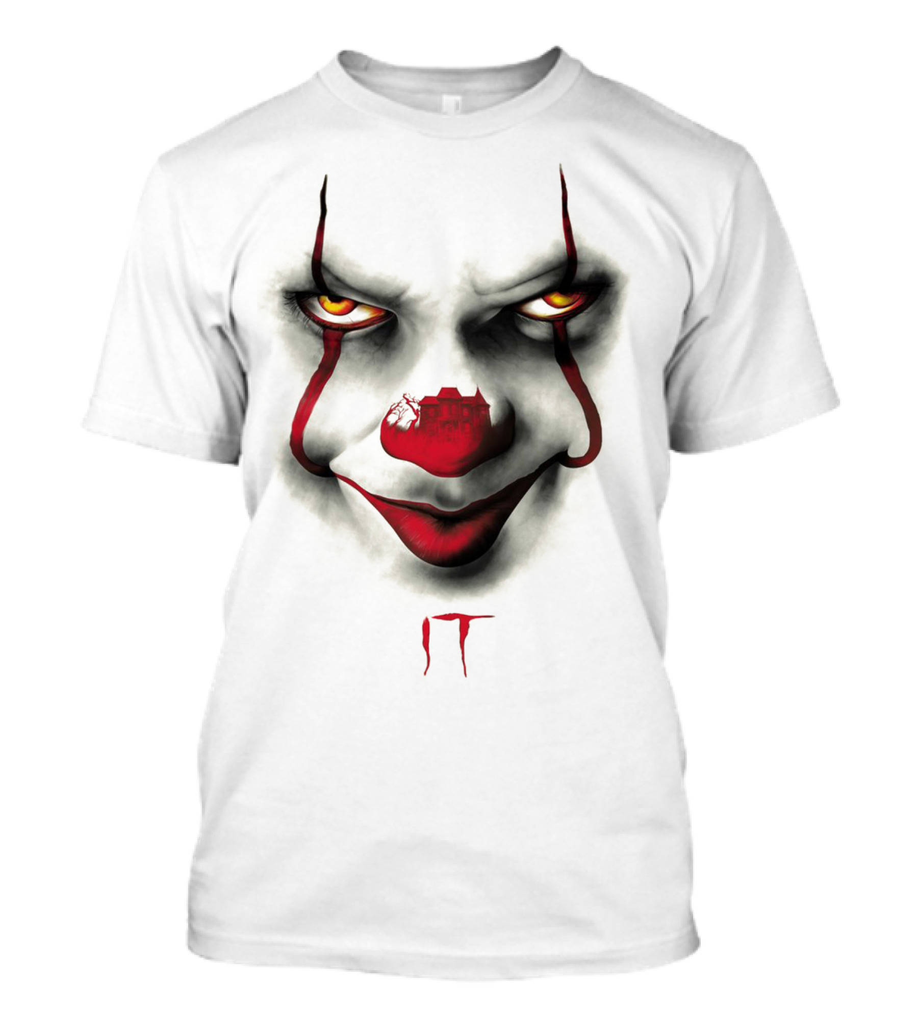 IT Pennywise Evil Clown Face With Scary House Inside Nose T-Shirt