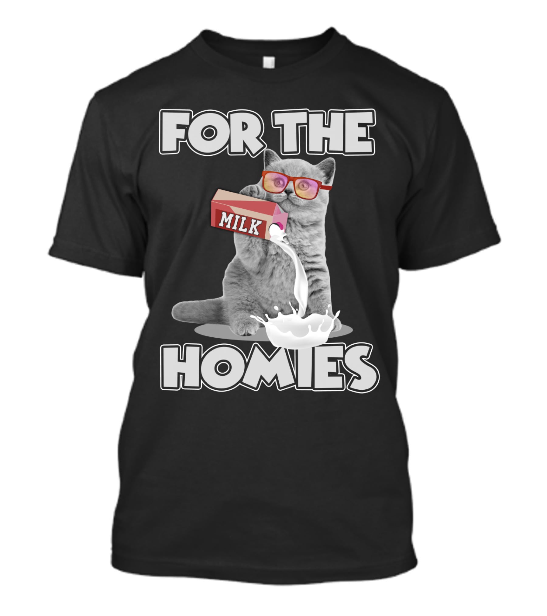 For The Homies Funny Cat Pouring Milk With Glasses T-Shirt