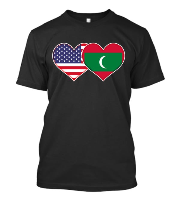 USA And Maldives Flag Hearts T-Shirt