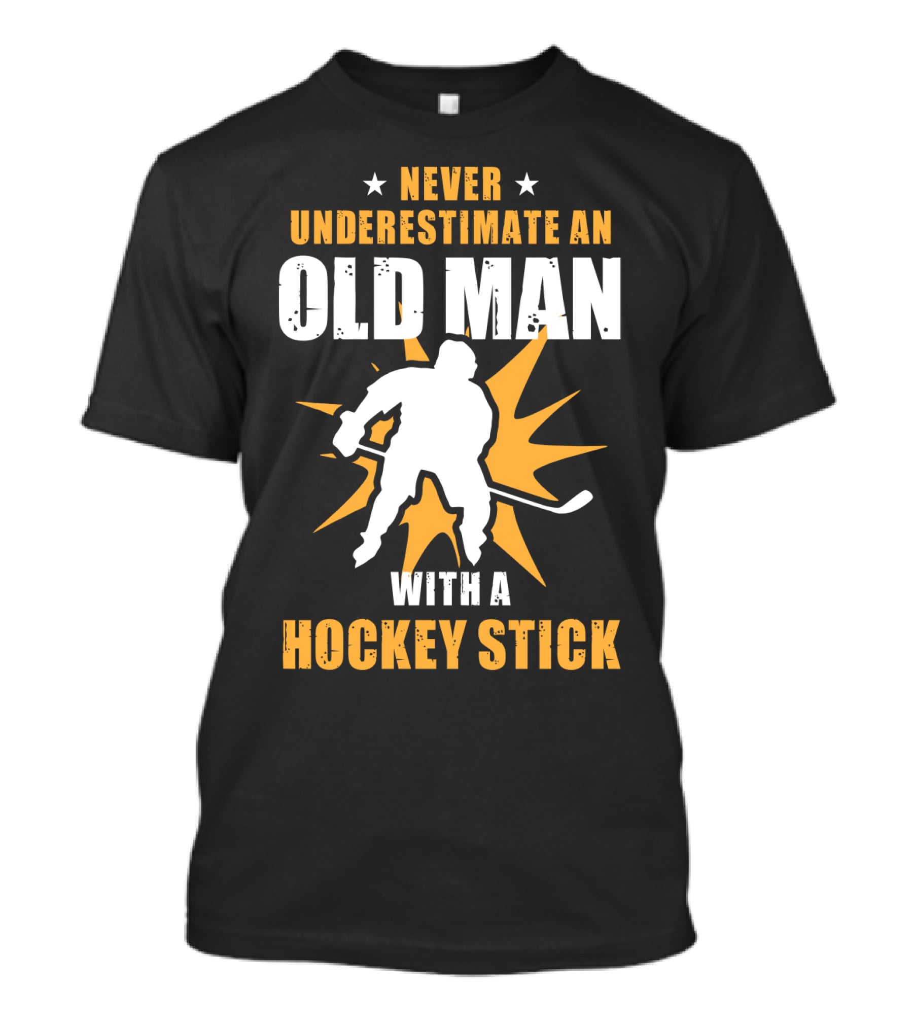Never Underestimate An Old Man With A Hockey Stick Silhouette Starburst T-Shirt