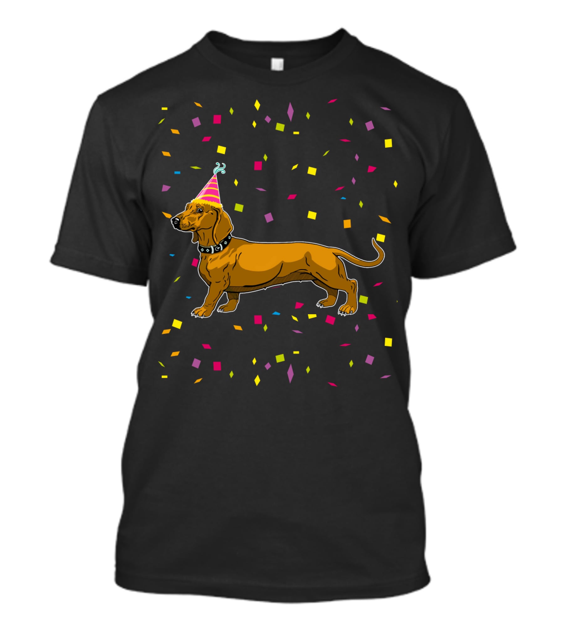 Funny Dachshund Birthday Party With Confetti And Party Hat T-Shirt