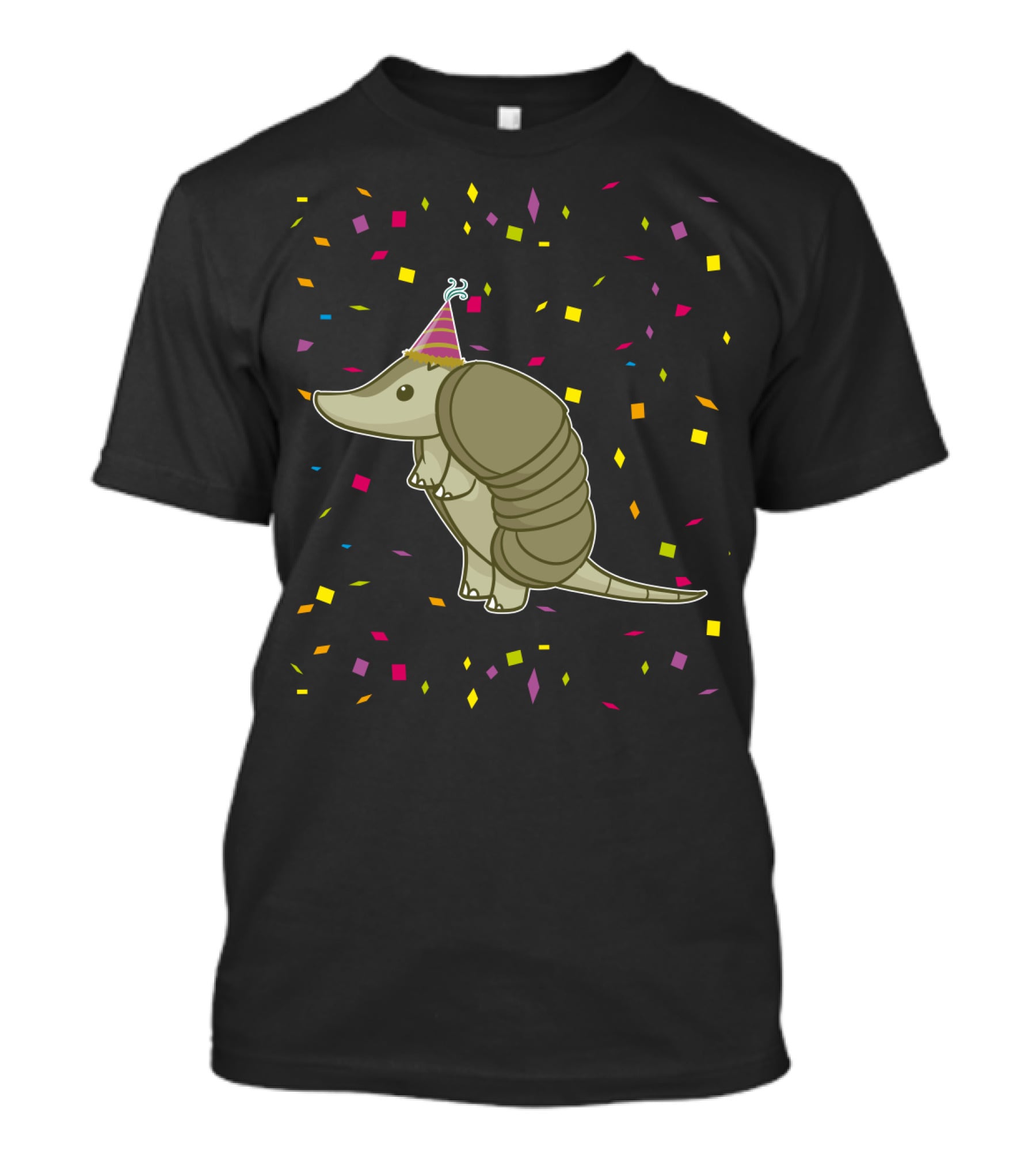 Funny Armadillo Birthday Celebration With Party Hat And Confetti T-Shirt