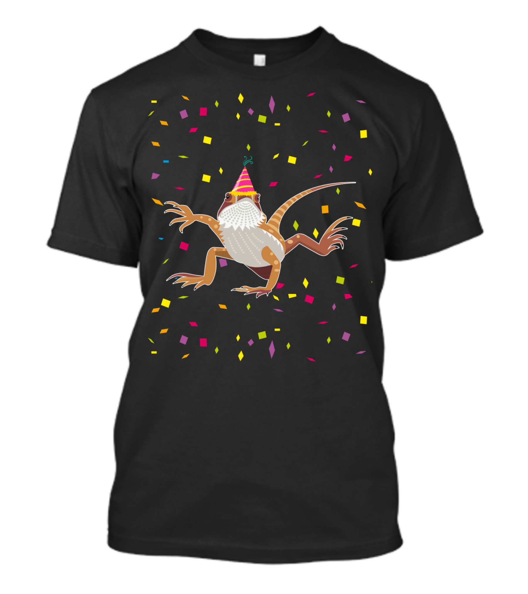 Colorful Confetti Party Hat Bearded Dragon Birthday T-Shirt