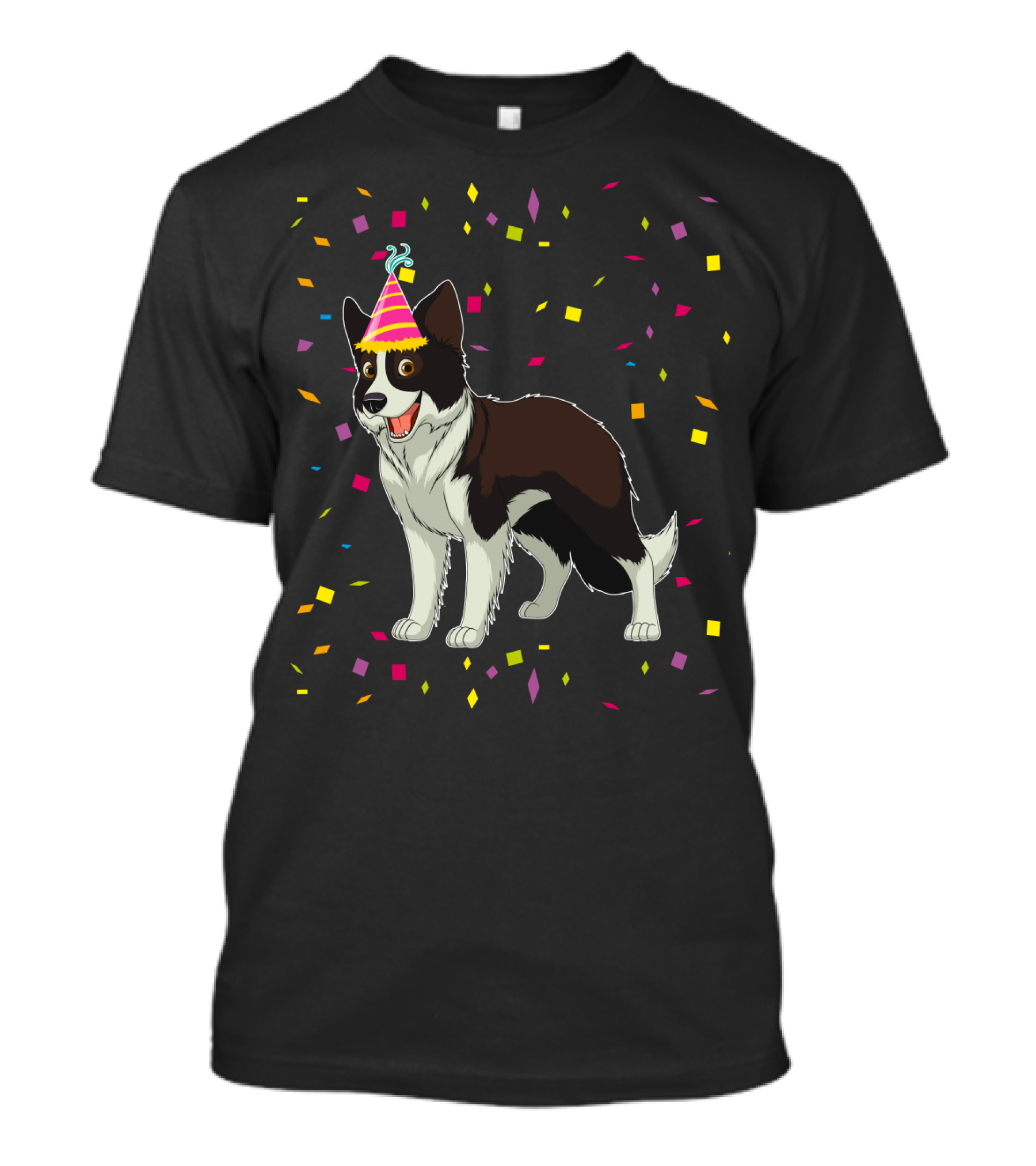 Funny Border Collie Birthday Party Hat Confetti T-Shirt