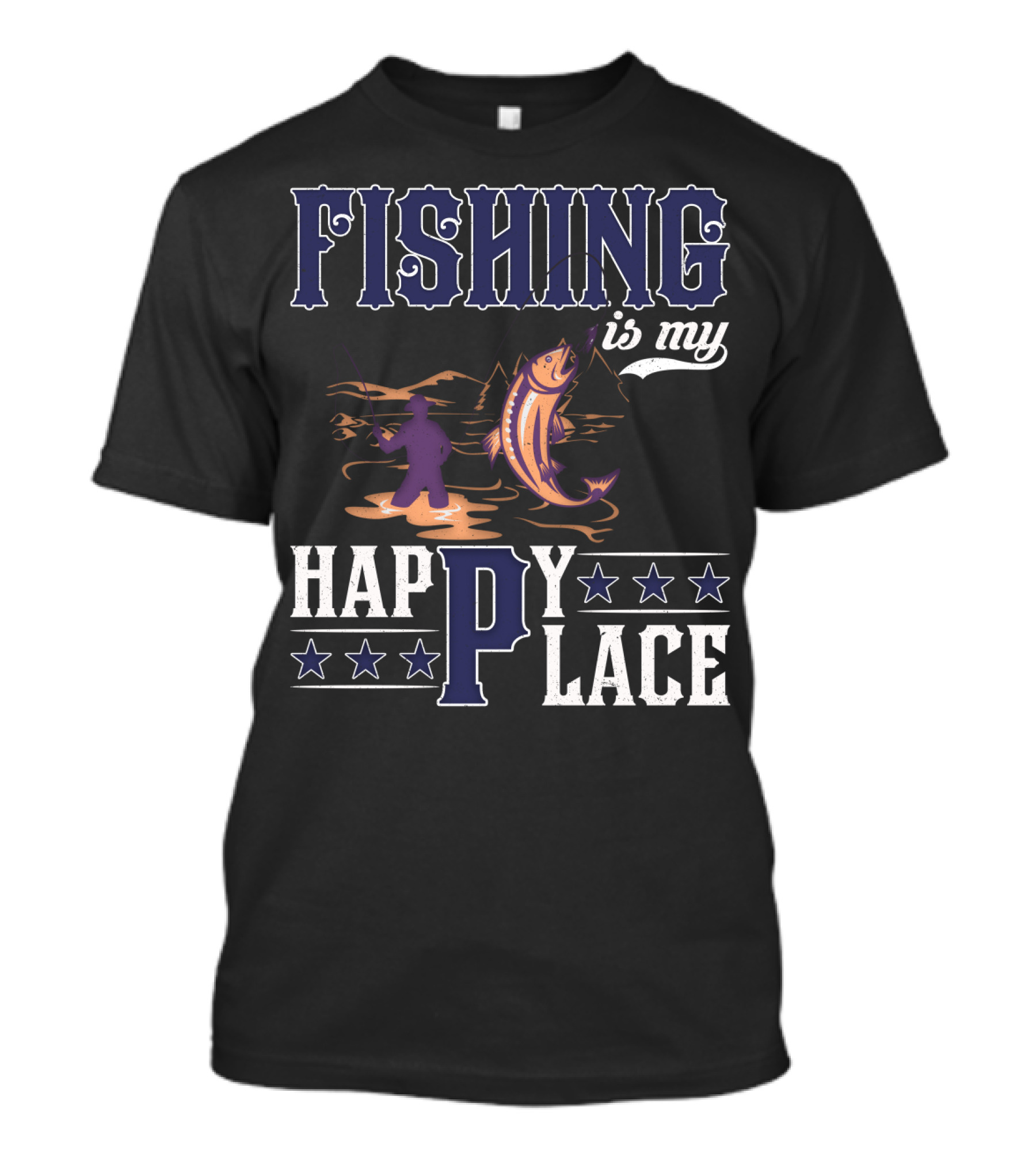 Fishing Is My Happy Place With Angler And Fish T-Shirt