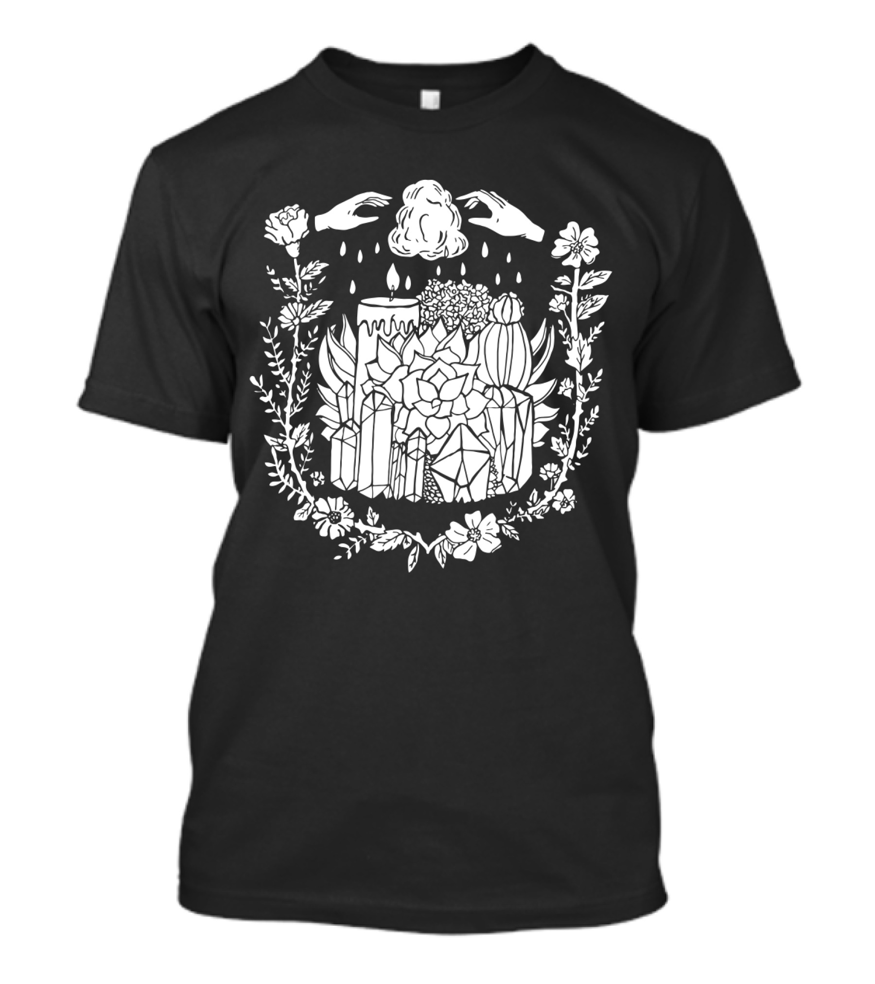 Crystals Succulents Candle Hand Magic Floral Border T-Shirt