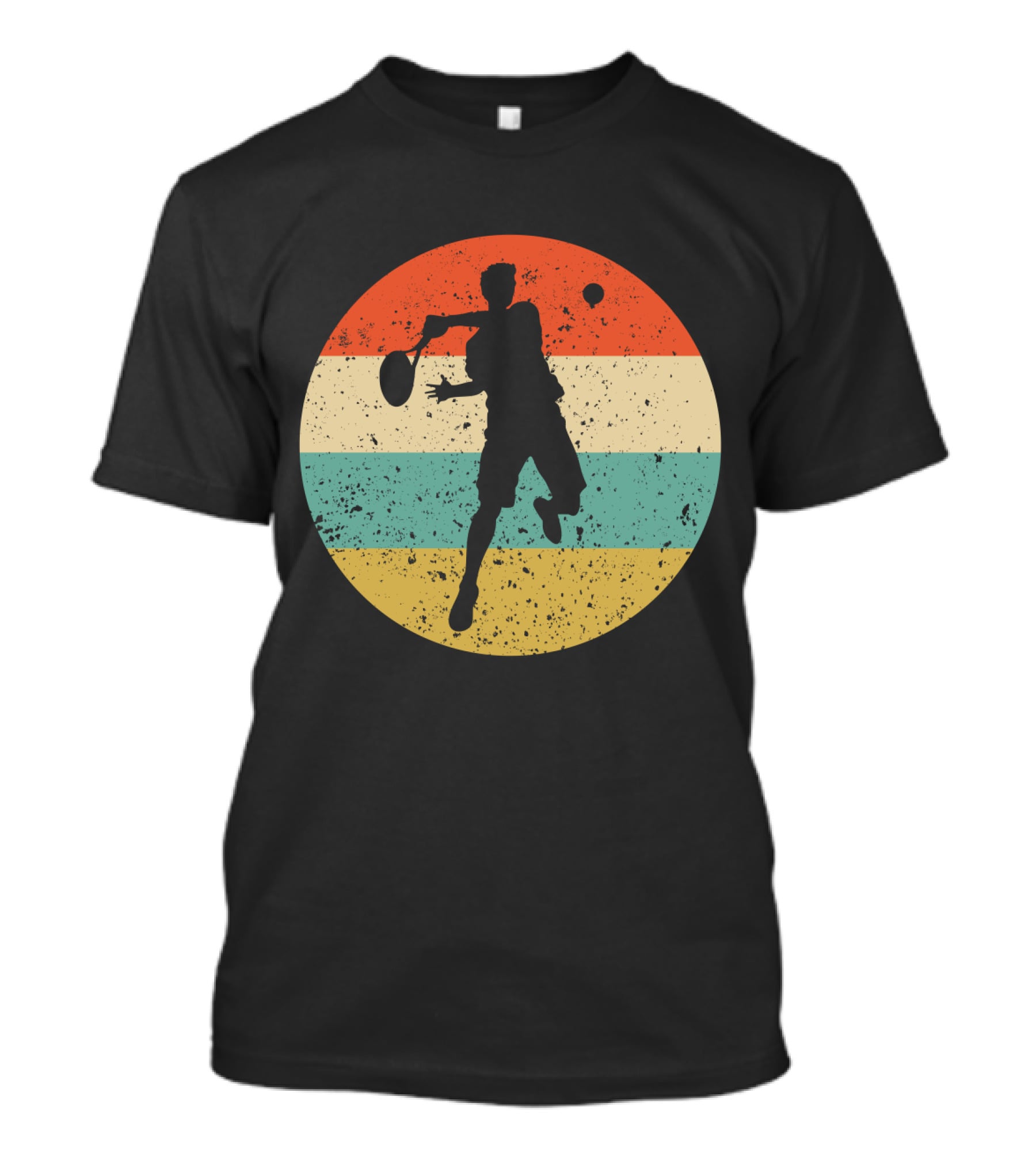 Vintage Retro Tennis Player Silhouette In Distressed Circle T-Shirt