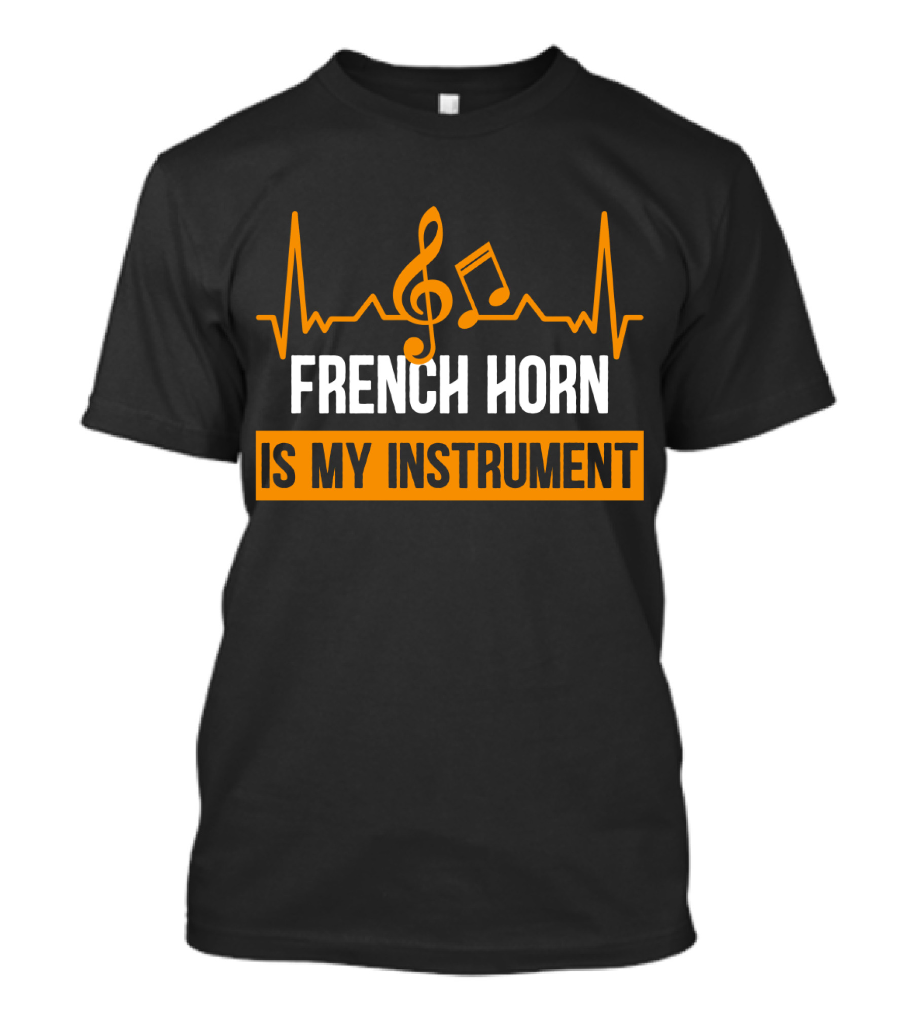 French Horn Is My Instrument Heartbeat Musical Notes Treble Clef T-Shirt