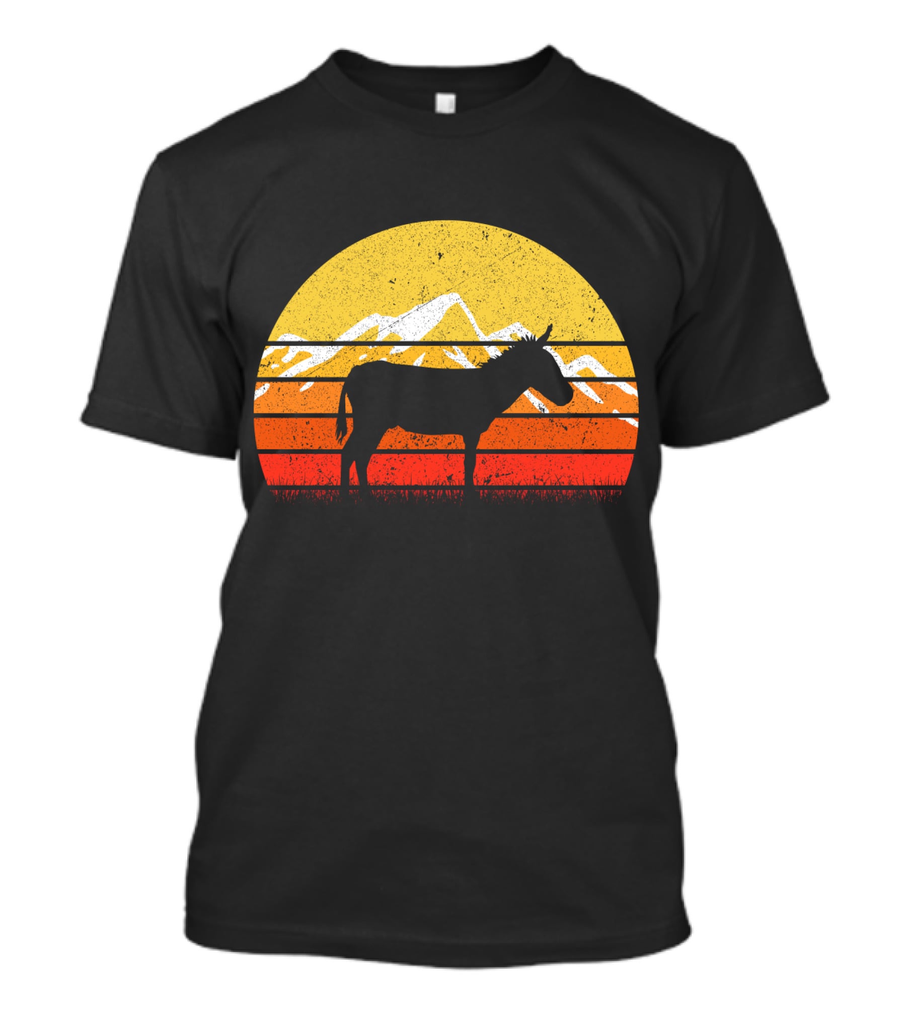 Retro Vintage Donkey Sunset Silhouette With Mountains T-Shirt