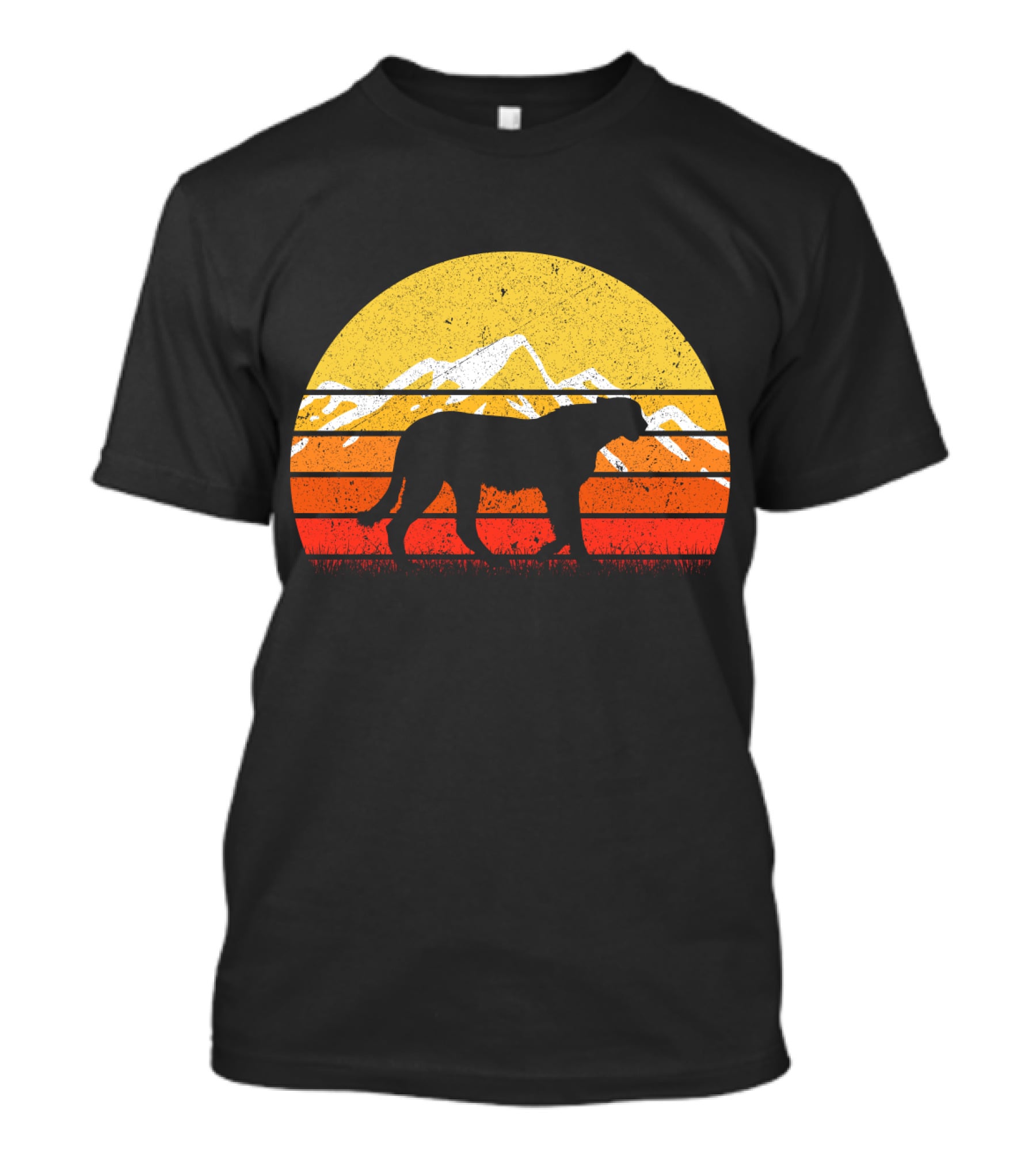 Retro Vintage Cheetah Silhouette In Sunset With Mountains T-Shirt