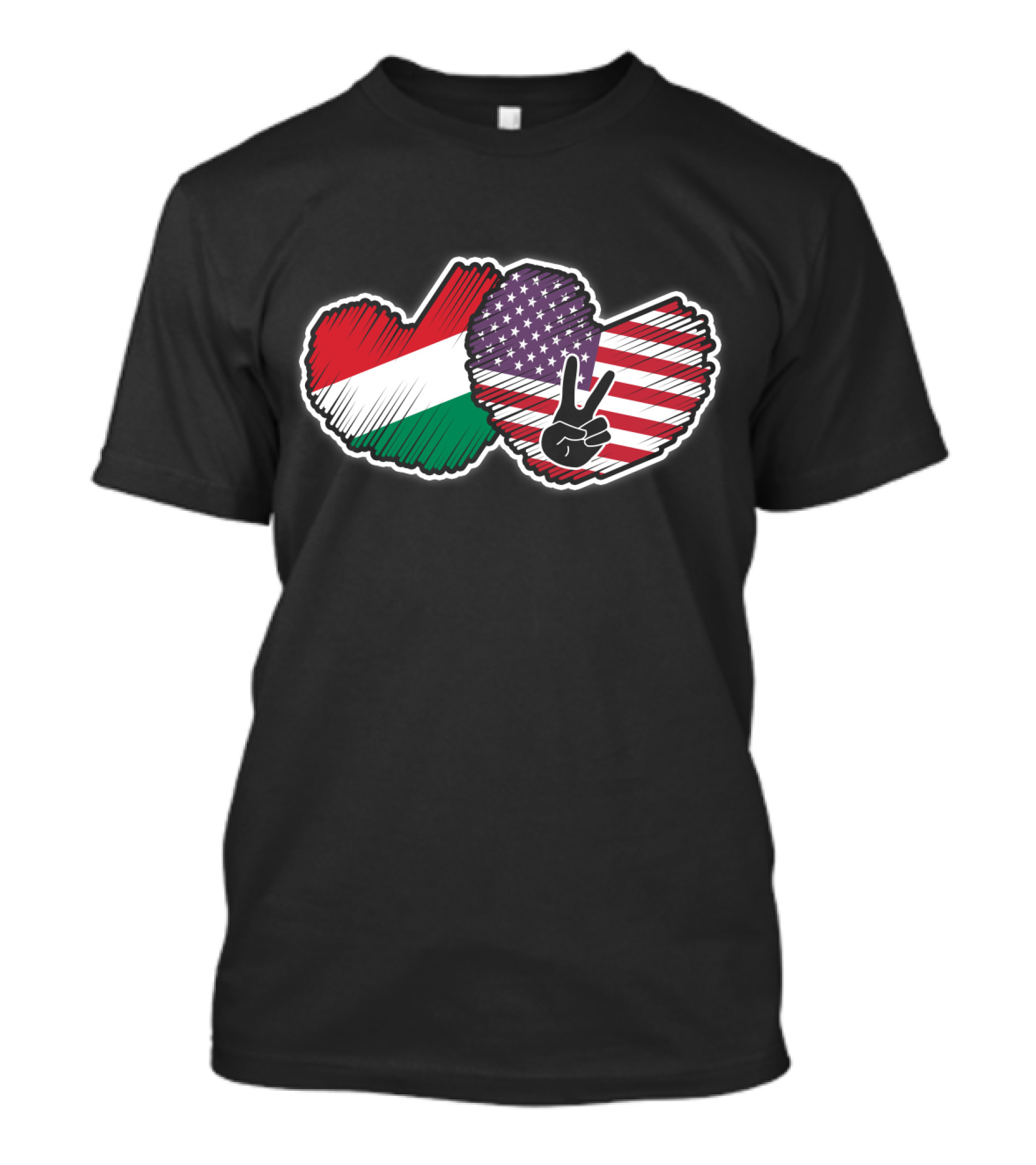 Peace Sign With Hungarian And American Heart-Shaped National Flags T-Shirt