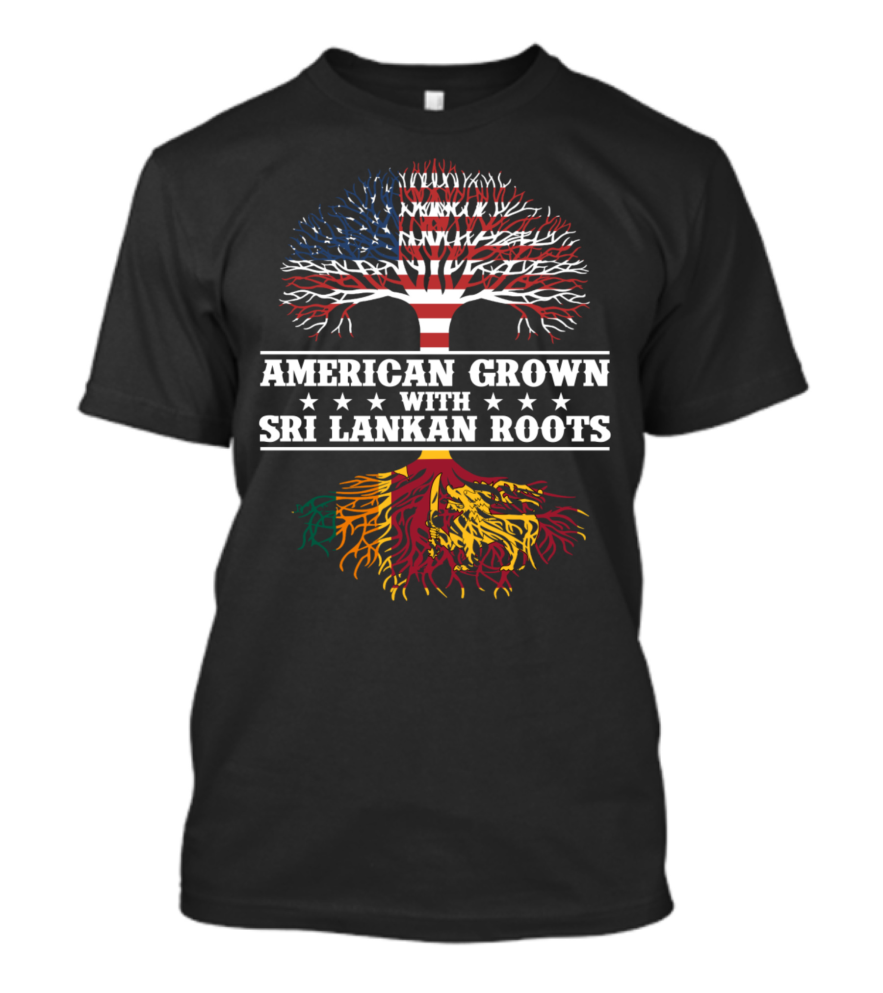 American Grown With Sri Lankan Roots Tree With USA Flag And Lion T-Shirt
