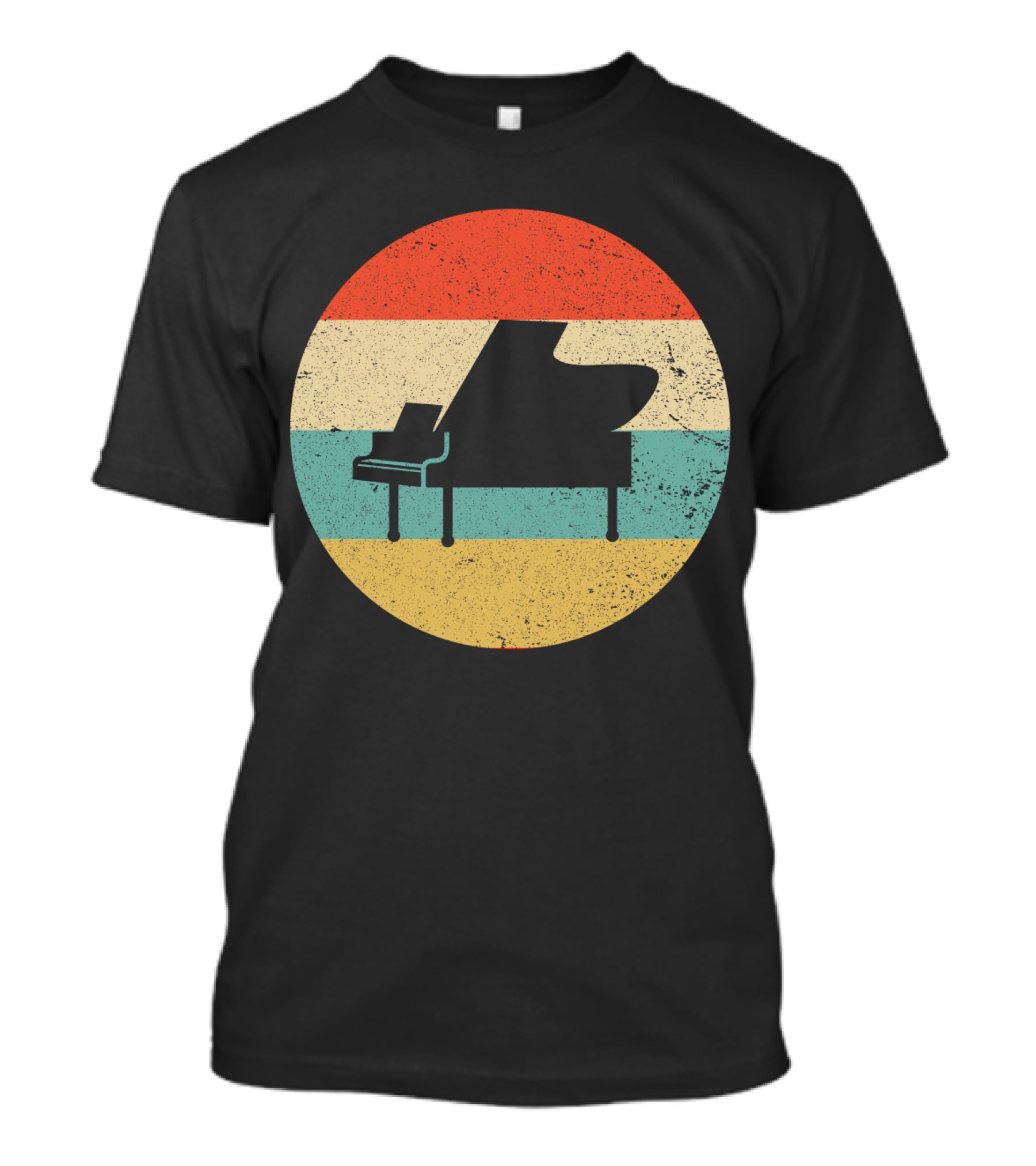 Vintage Retro Piano Silhouette With Stripes T-Shirt