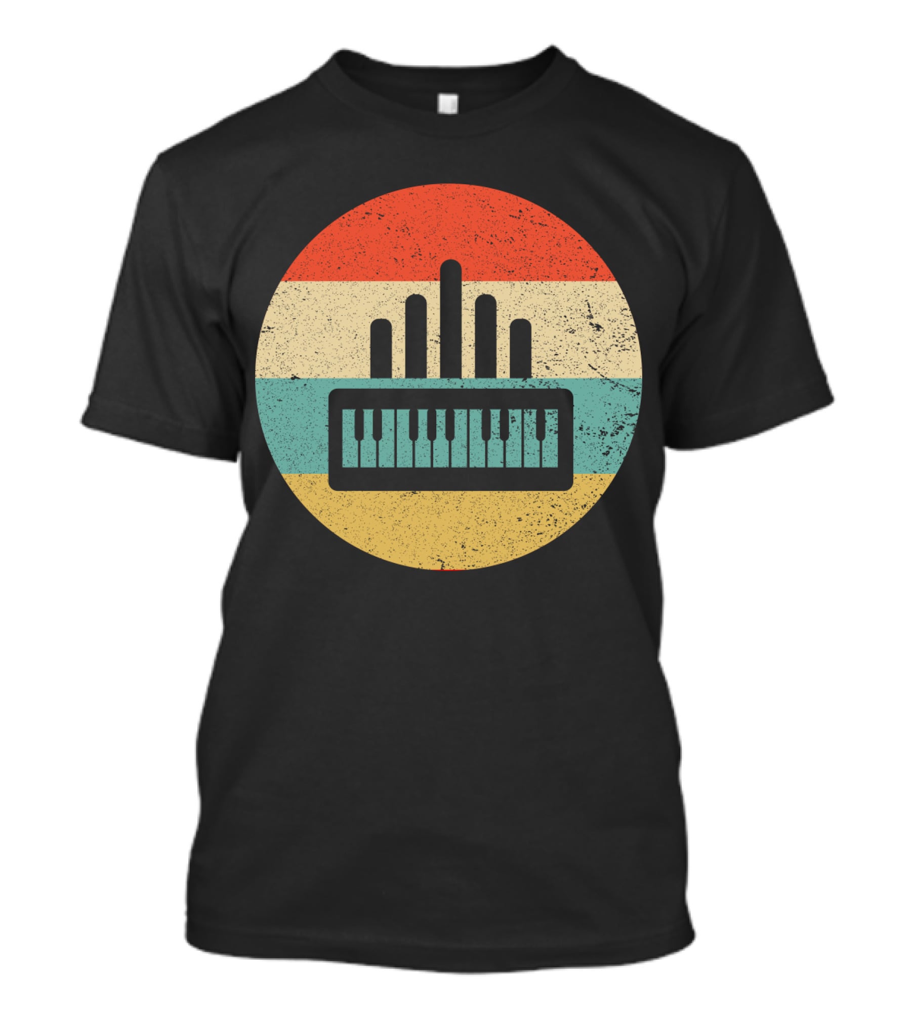 Vintage Retro Organ Keyboard With Striped Circle T-Shirt