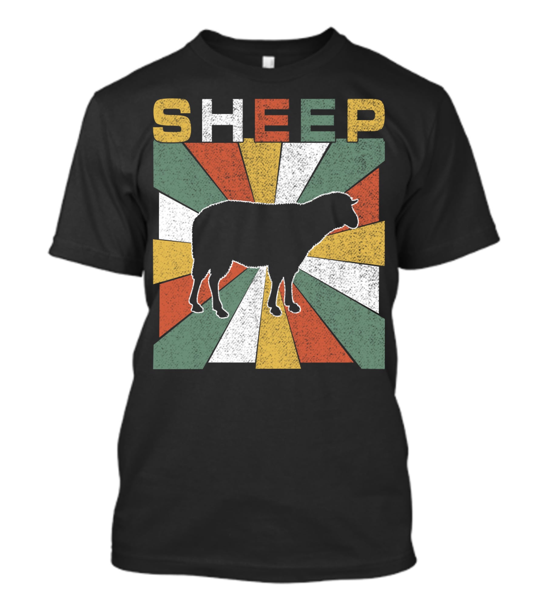 Sheep Retro 70s Vintage Silhouette Sunburst T-Shirt