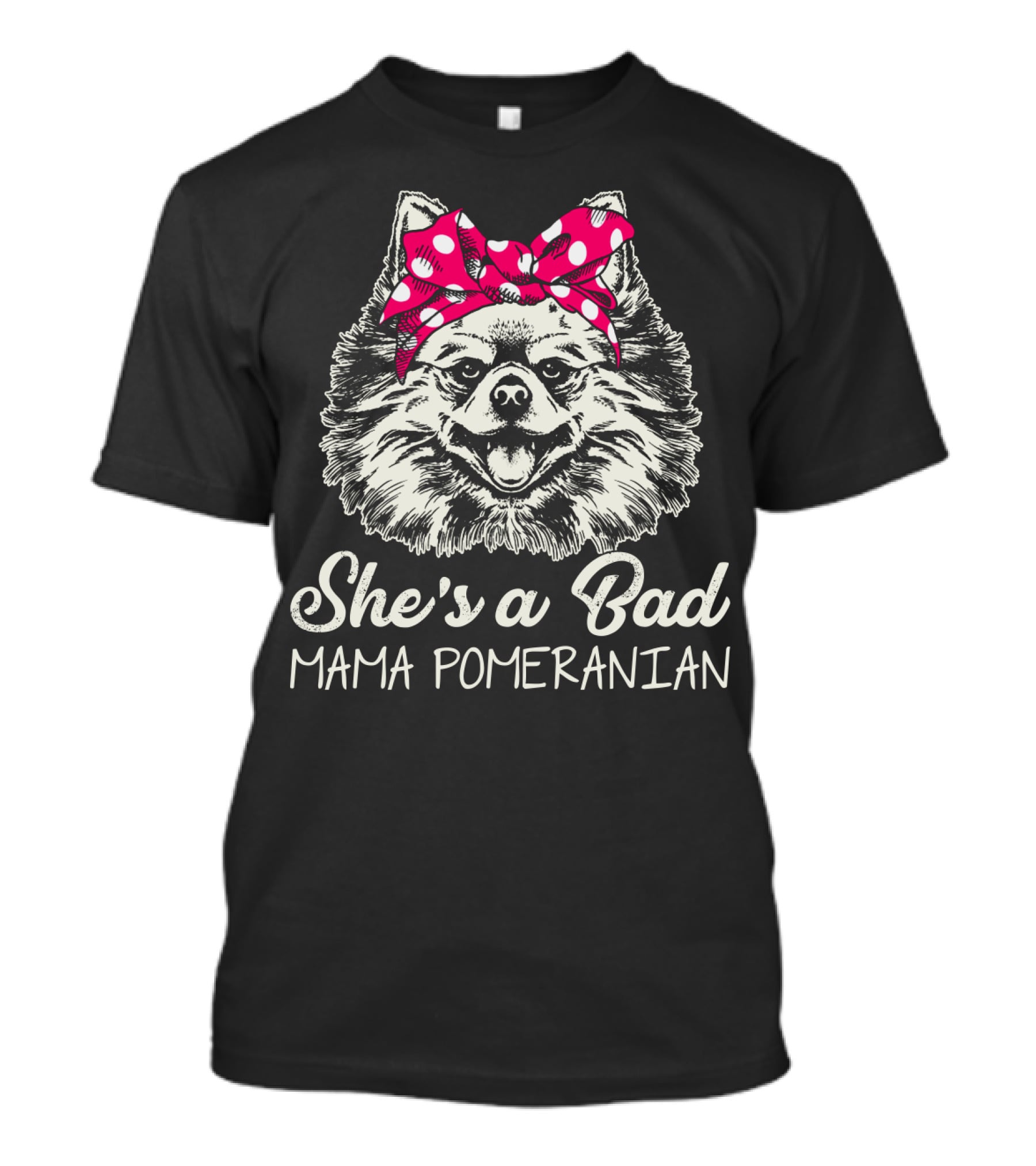 She's A Bad Mama Pomeranian Red Polka Dot Bow T-Shirt