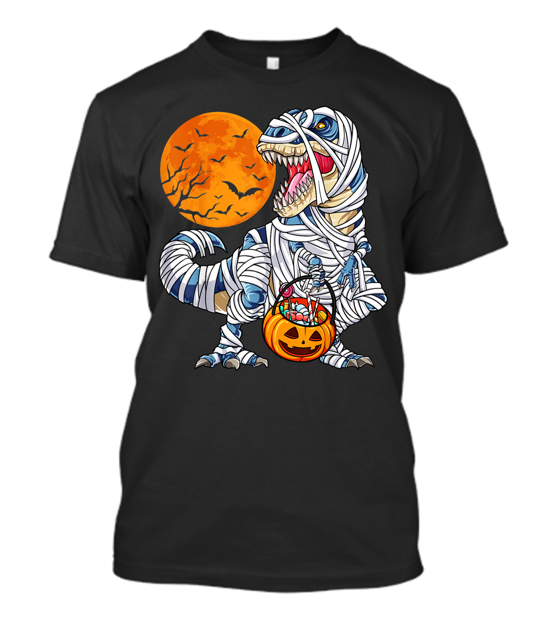 Halloween Dinosaur T-Rex Mummy Pumpkin Moon Bats T-Shirt