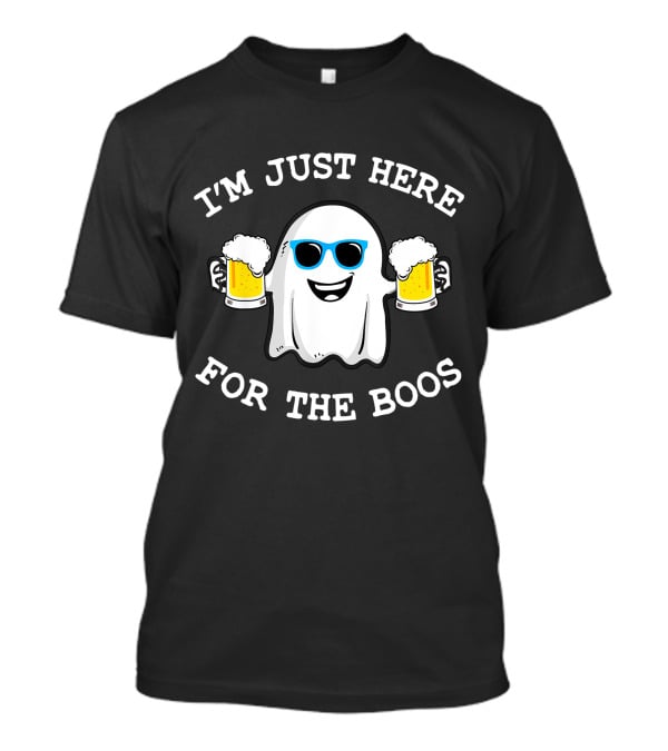 I'm Just Here For The Boos Funny Halloween Ghost With Beers And Sunglasses T-Shirt