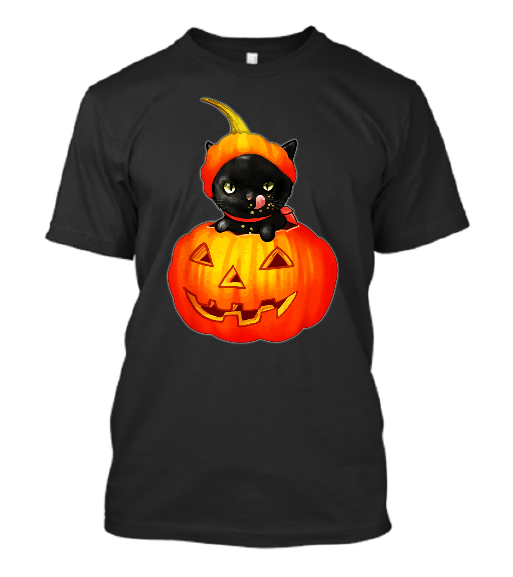 Funny Halloween Cats And Pumpkins With Scary Black Cat T-Shirt