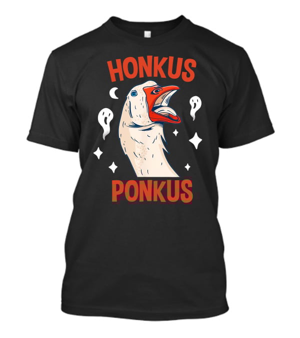 Honkus Ponkus Funny Halloween Duck With Ghosts And Stars T-Shirt