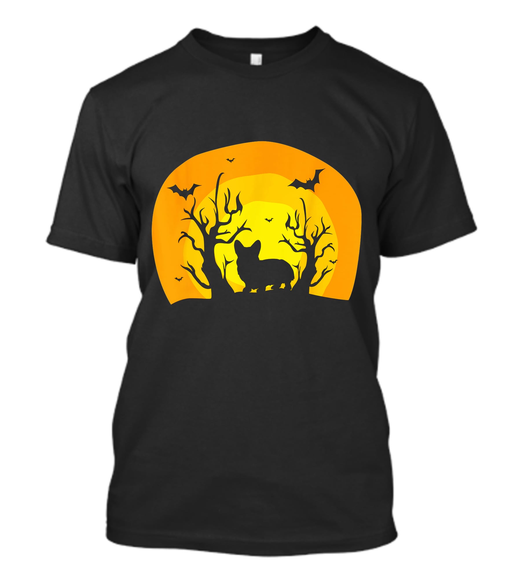 Corgi Dog Bat Halloween Silhouette With Moon And Trees T-Shirt