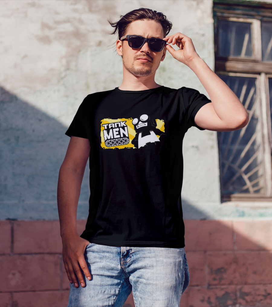 Tankmen Cartoon Character With Goggles And Tank Treads T-Shirt