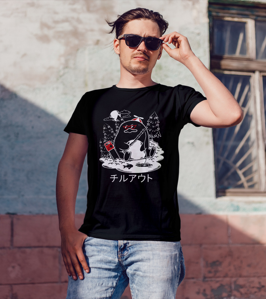 Isaacwhy Merch Chill Out Penguin With Chainsaw And Fishing Rod T-Shirt