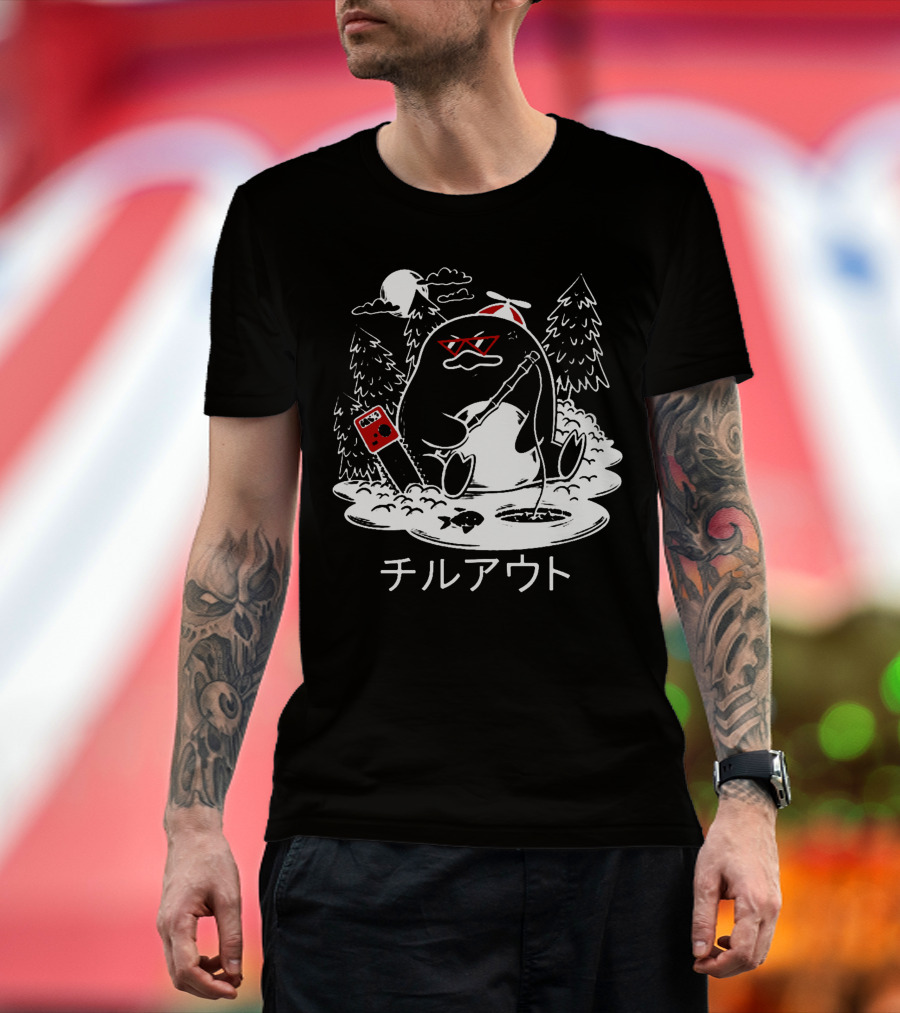 Isaacwhy Merch Chill Out Penguin With Chainsaw And Fishing Rod T-Shirt