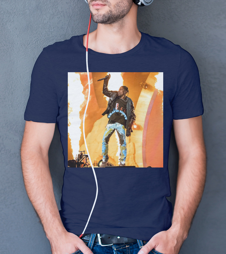 Travis Scott Live Concert Performance With Fire Effects T-Shirt
