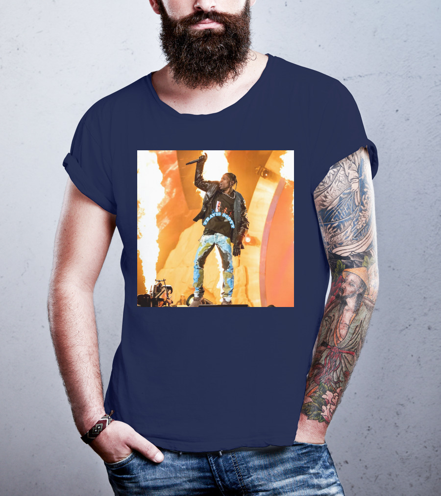 Travis Scott Live Concert Performance With Fire Effects T-Shirt