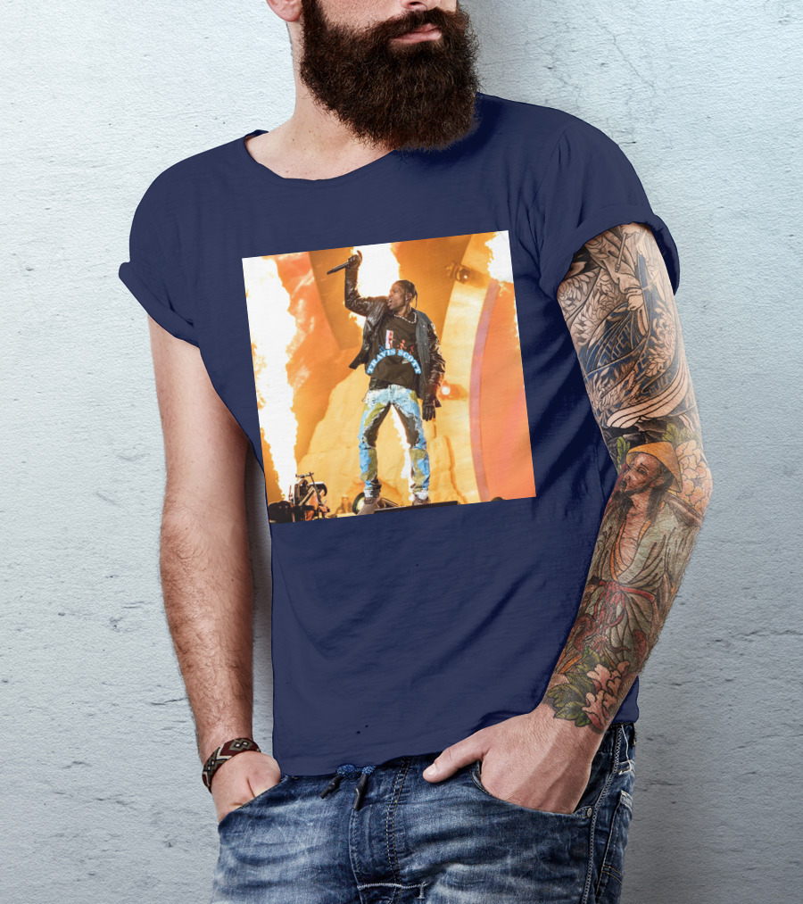 Travis Scott Live Concert Performance With Fire Effects T-Shirt