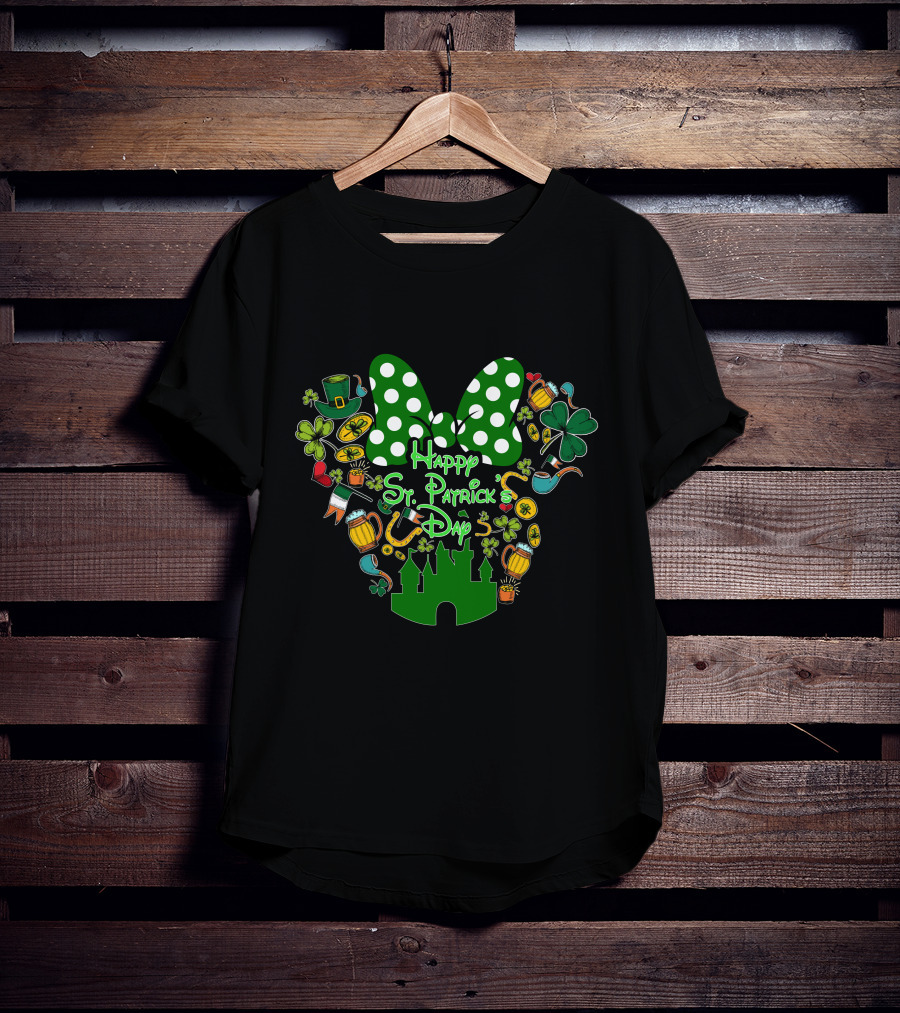 Happy St. Patrick's Day Green White Polka Dot Bow And Shamrocks T-Shirt