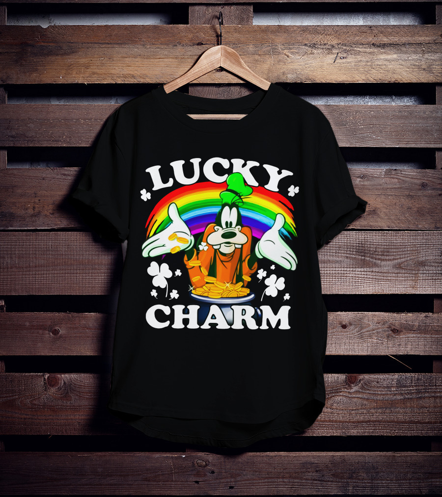 Lucky Charm Goofy With Rainbow And Gold Coins T-Shirt