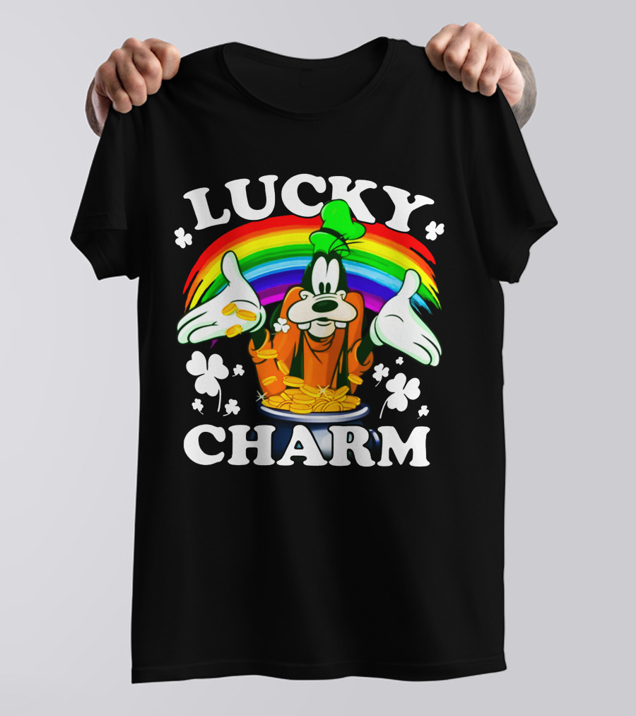 Lucky Charm Goofy With Rainbow And Gold Coins T-Shirt