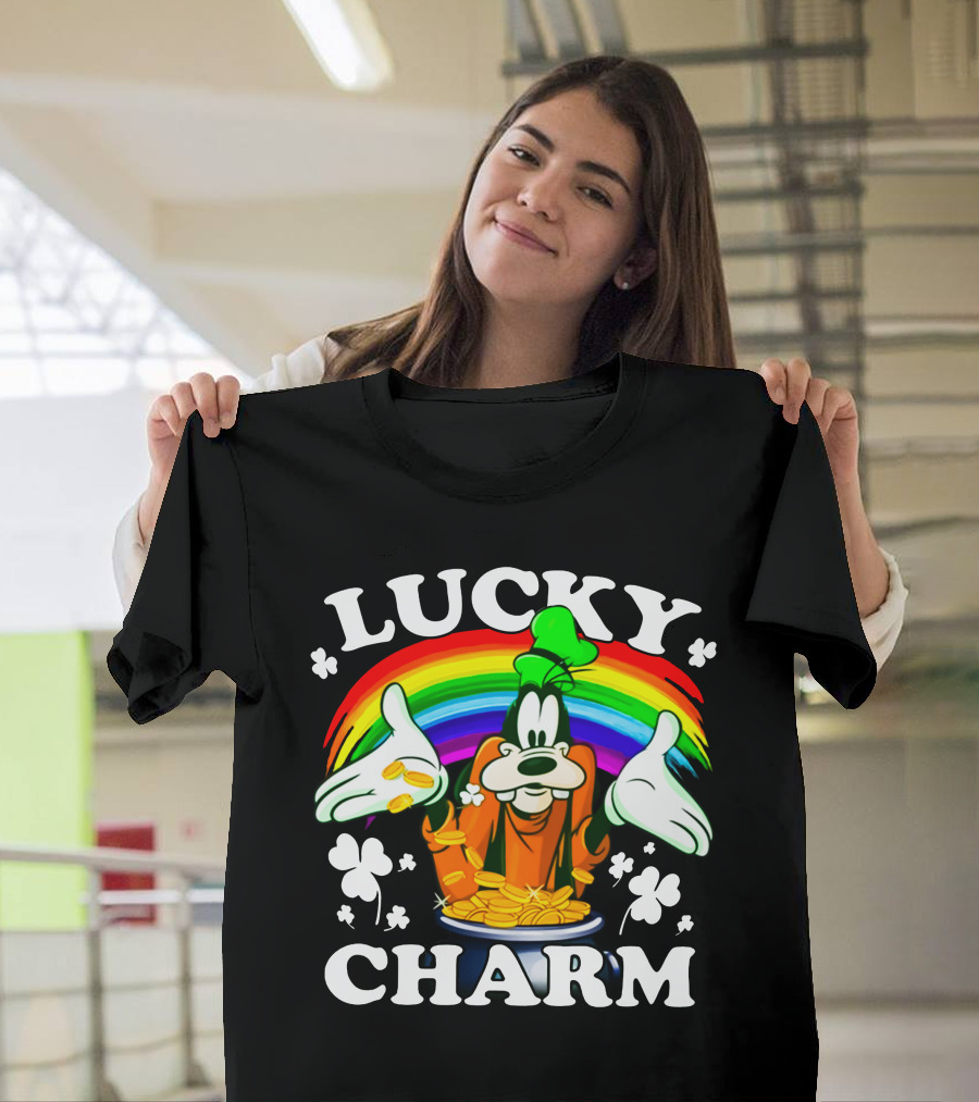 Lucky Charm Goofy With Rainbow And Gold Coins T-Shirt