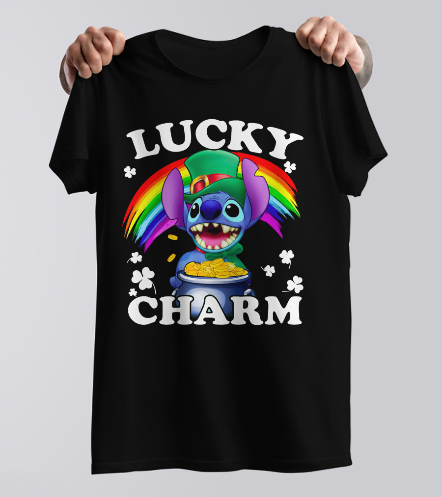 Lucky Charm Stitch Rainbow Gold Coins Shamrocks T-Shirt