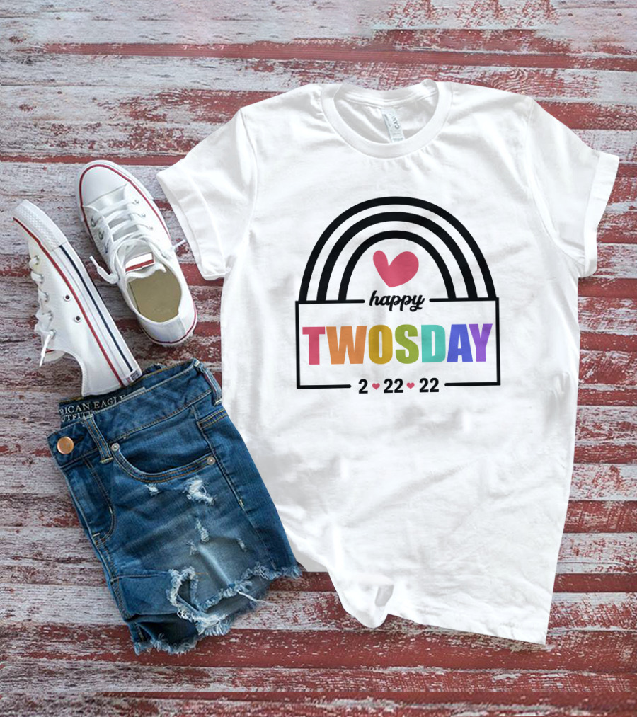 Happy Twosday 2-22-22 Rainbow Heart T-Shirt
