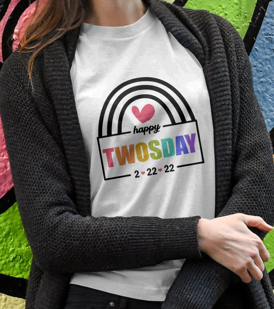 Happy Twosday 2-22-22 Rainbow Heart T-Shirt