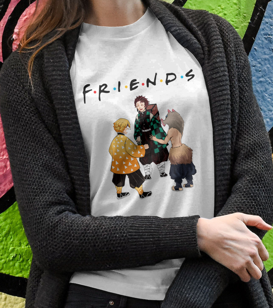 Friends Rock Paper Scissors With Anime Characters T-Shirt