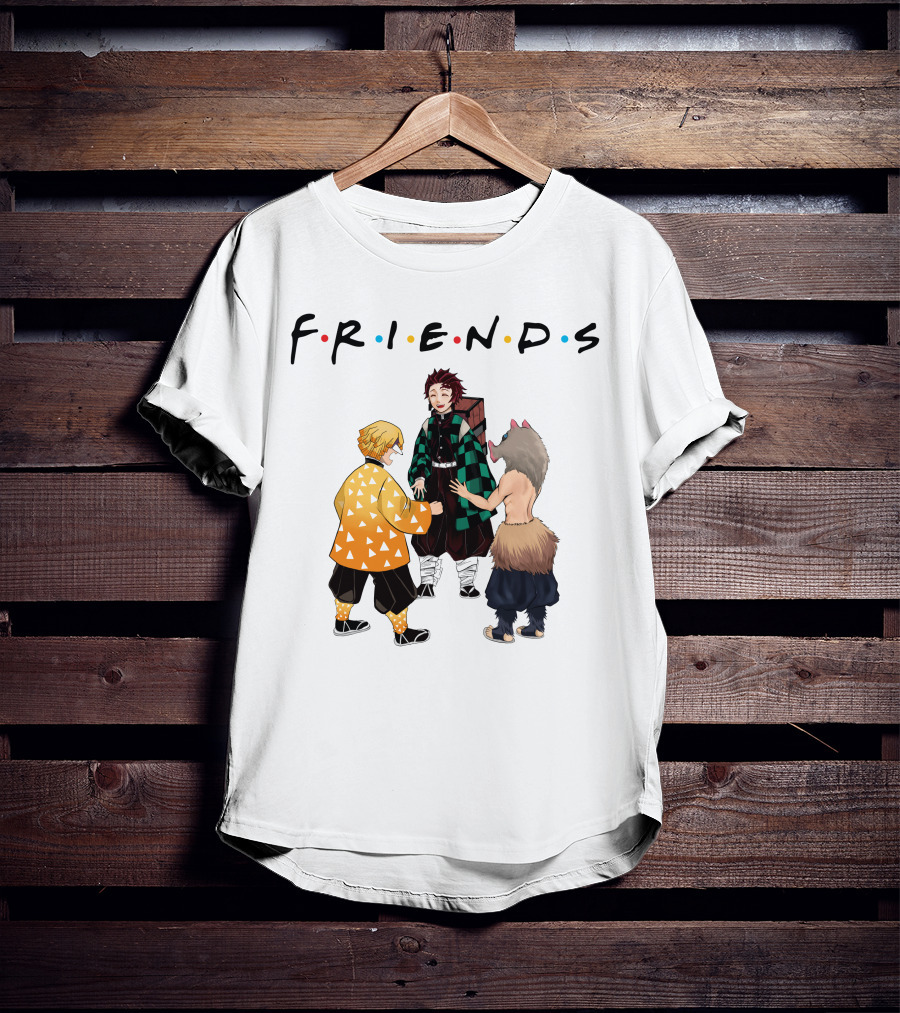 Friends Rock Paper Scissors With Anime Characters T-Shirt