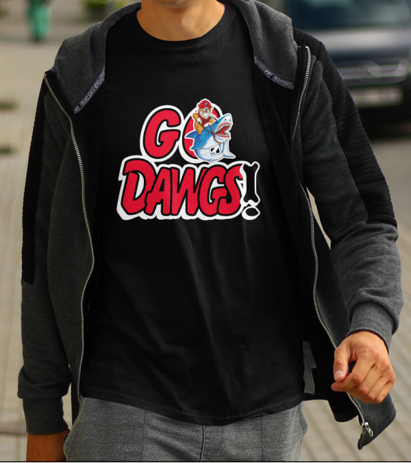 Go Dawgs Bulldog Riding Shark T-Shirt