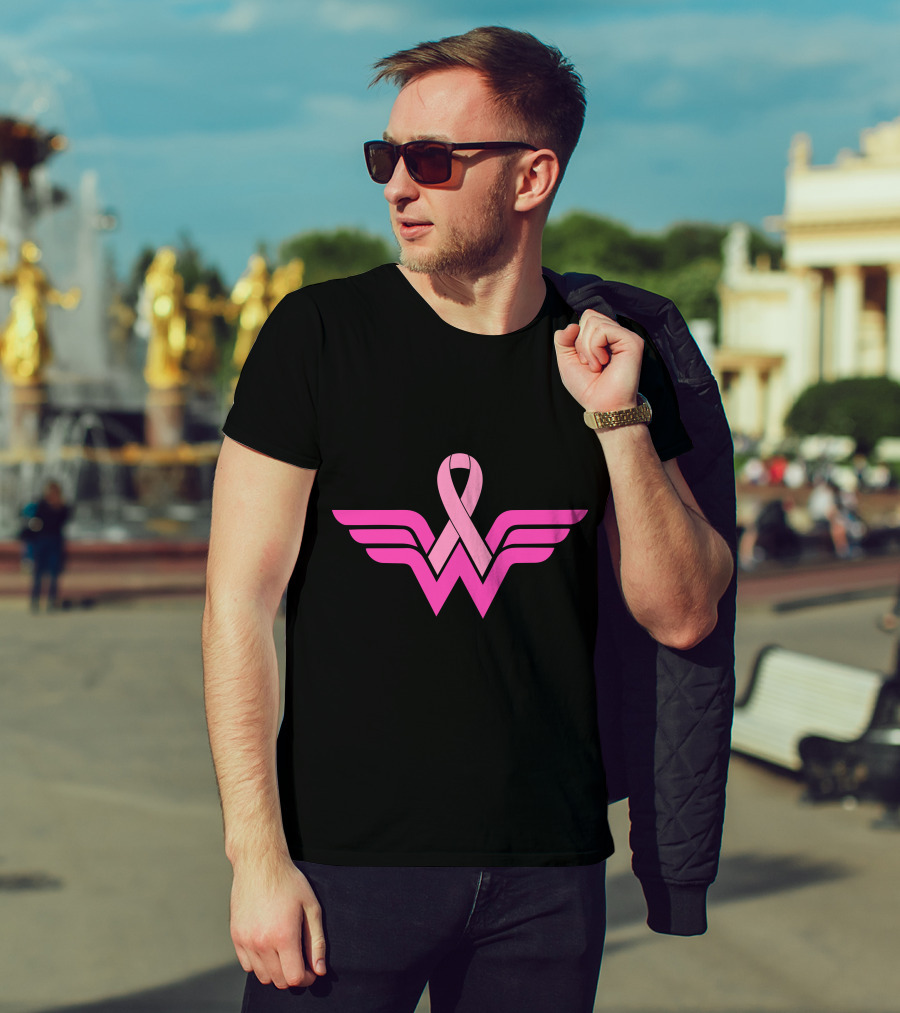 Wonder Woman Breast Cancer Awareness Ribbon T-Shirt