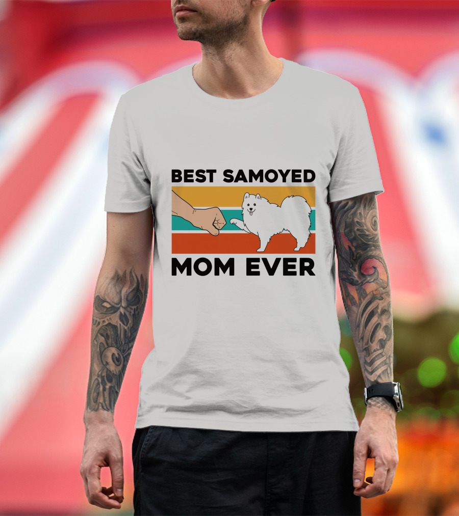 Best Samoyed Mom Ever Fist Bump Vintage Stripes T-Shirt