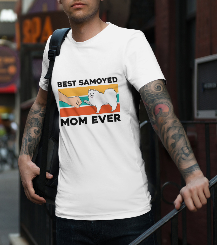Best Samoyed Mom Ever Fist Bump Vintage Stripes T-Shirt