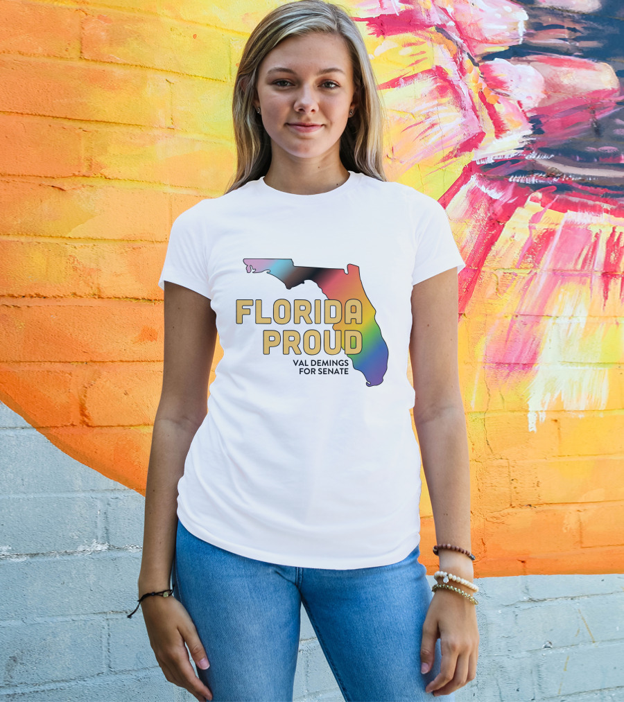 Florida Proud Rainbow Map Val Demings For Senate T-Shirt