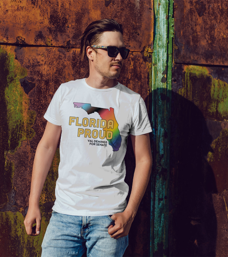 Florida Proud Rainbow Map Val Demings For Senate T-Shirt