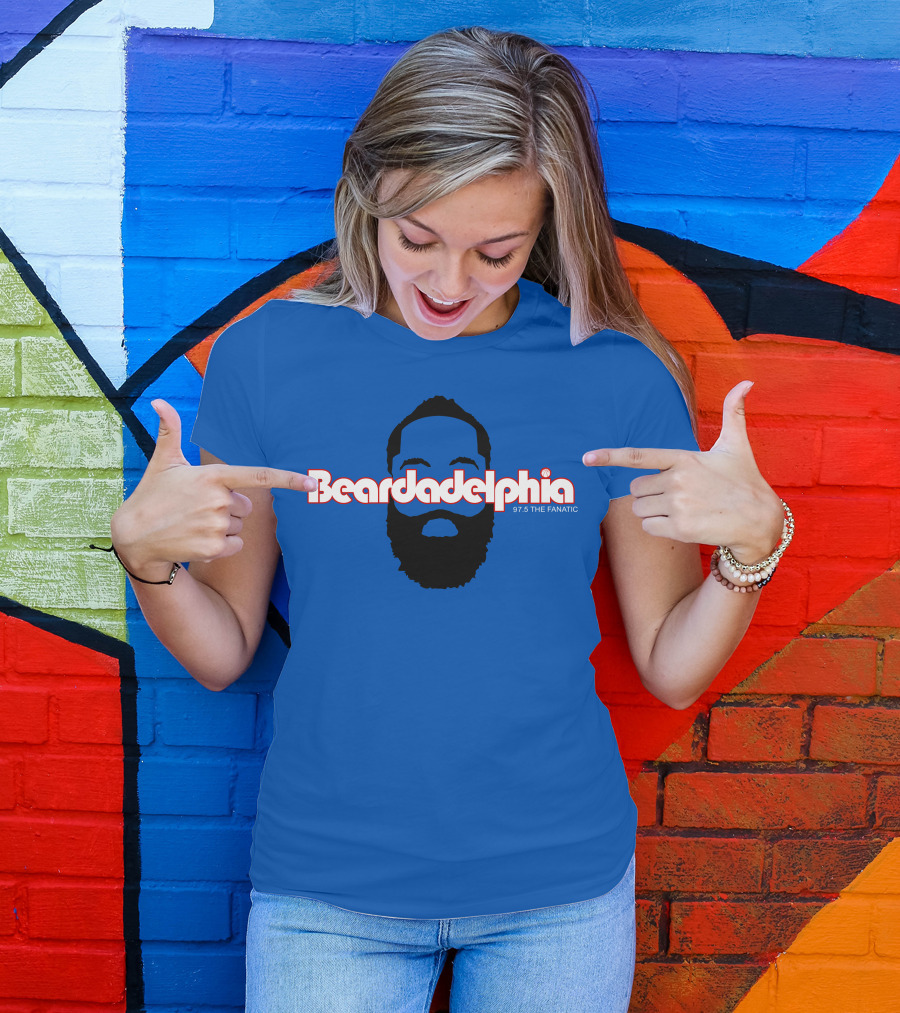 Beardadelphia 97.5 The Fanatic Silhouette Bold Text Blue Background T-Shirt