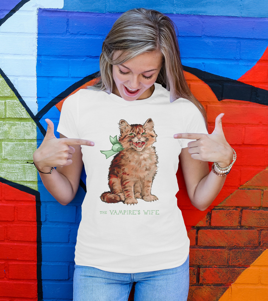 The Vampire's Wife Smiling Cat With Green T-Shirt