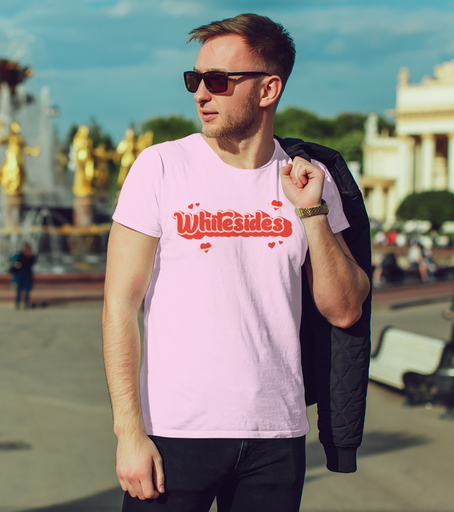 Whitesides Red Heart Design Pink Background T-Shirt